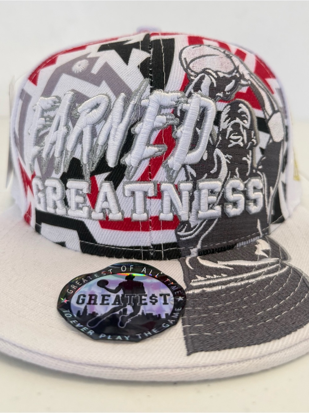 Earned Greatness Embroidered Snapback Hat - White/Red/Black